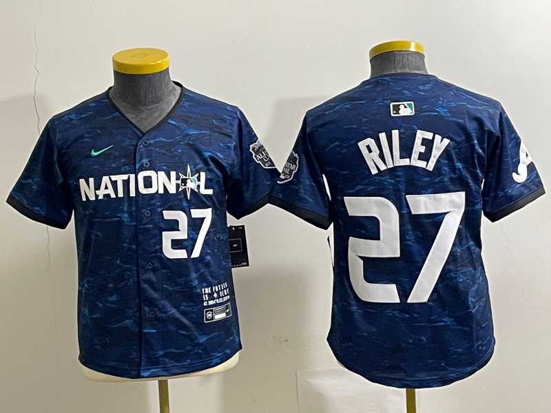 Youth Atlanta Braves #27 Austin Riley Number Royal 2023 All Star Cool Base Stitched Baseball Jersey->mlb youth jerseys->MLB Jersey